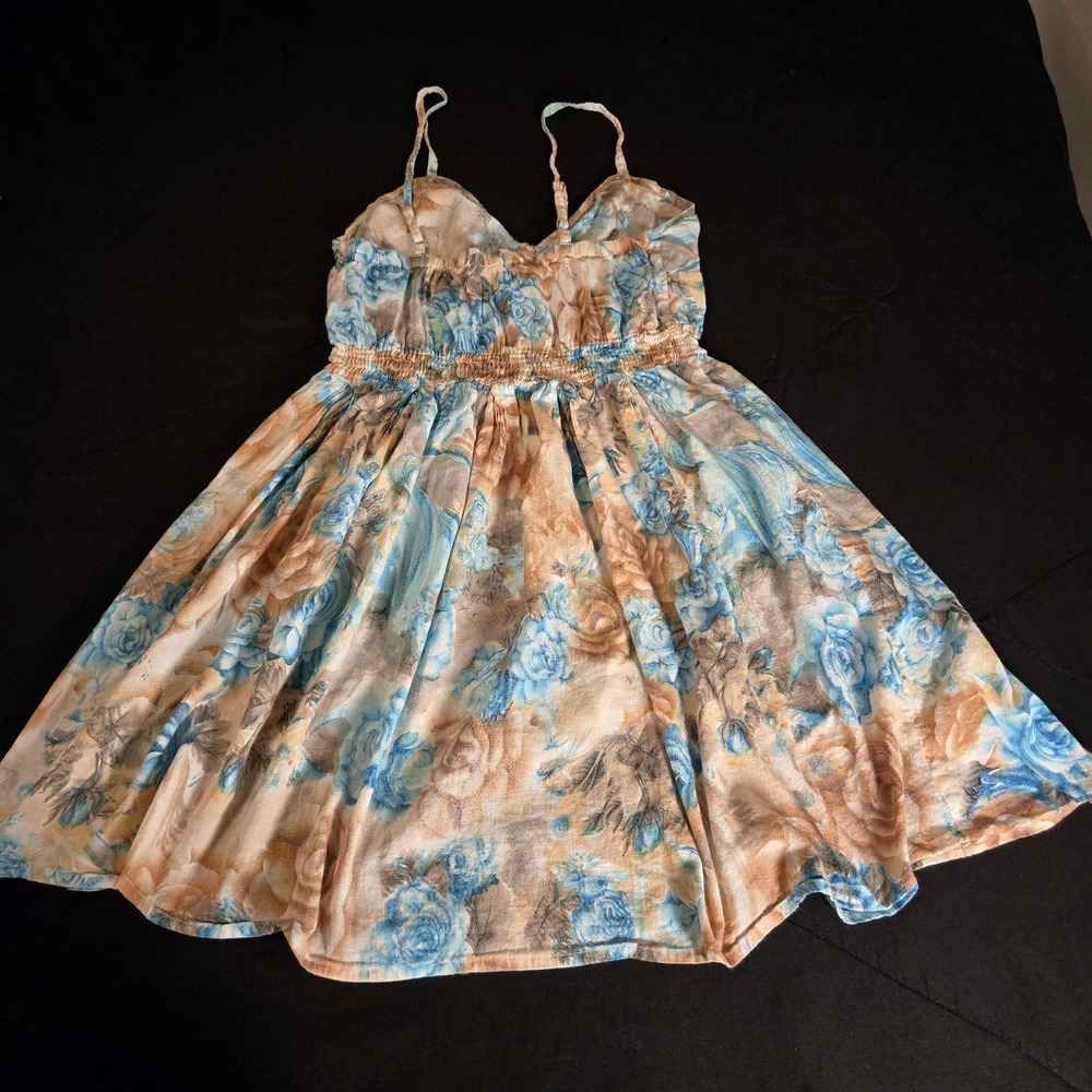 Milly Dress Womens Medium Multicolor Floral Cotton Sundress Smocked Fit & Flare